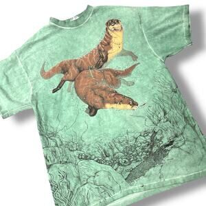 Vtg 90s Local Color Otter T-Shirt AOP Mens Large Hanes Tie Dye All Over Print